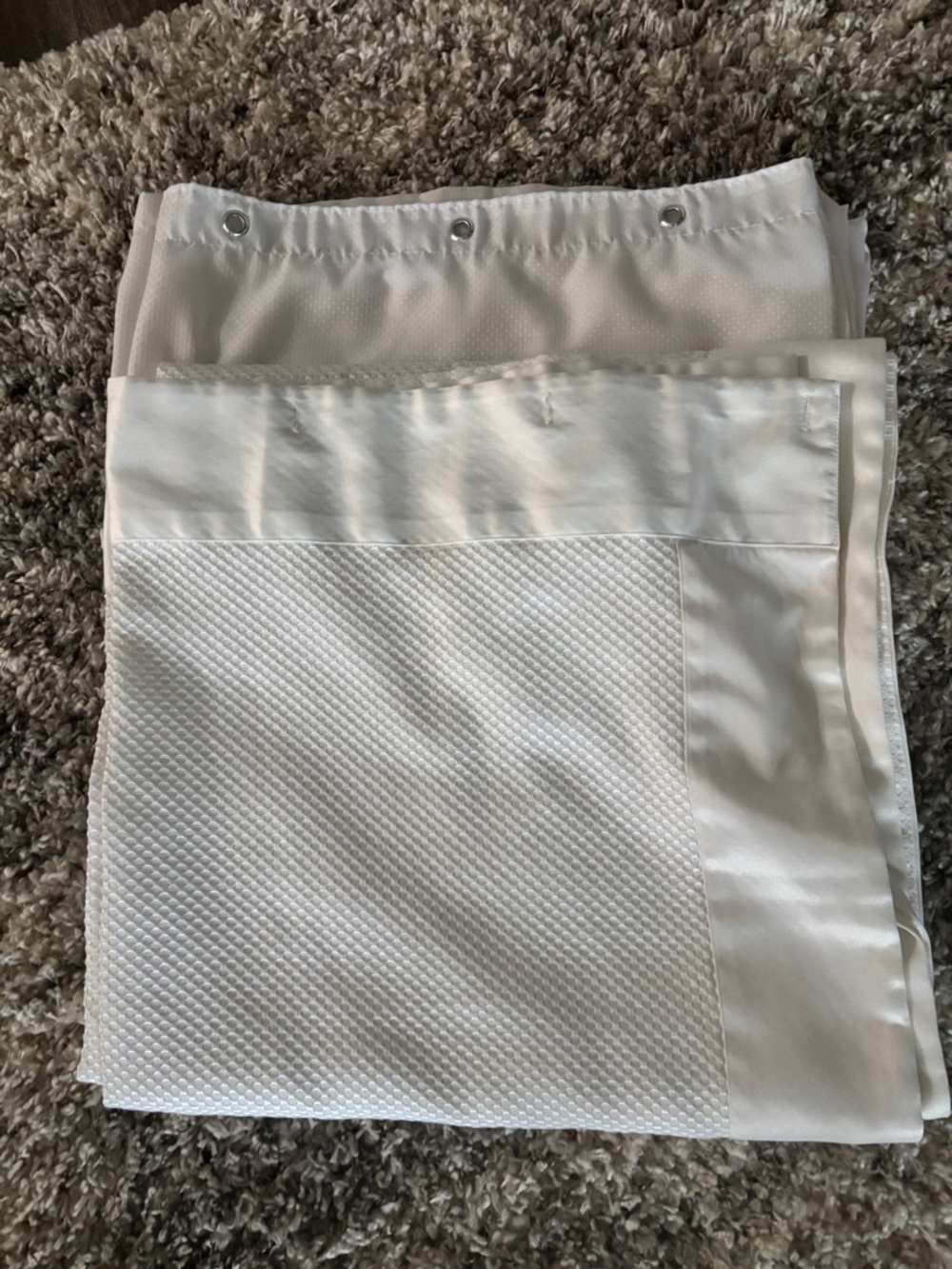 White Textured Shower Curtain Panel with Grommets (2) -used in guest Bathroom